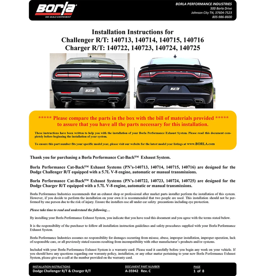 Escape trasero de acero inoxidable Borla 140714 ATAK para Dodge Challenger 2016-23 5,7 V8 Foto 3 de 4