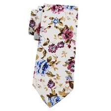 Men's Skinny Tie, Cotton Floral Ties for Men Wedding B White Red Blue Floral