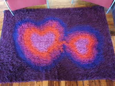 hearts Vintage Danish Rya wool pop art rug Carin Agner Nielsen/Ege Taepper mcm
