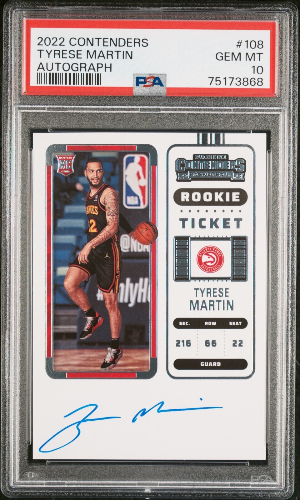 2022-23 Contenders NBA 108 Tyrese Martin Rookie Ticket Auto RC Hawks PSA 10