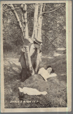 SELTENE ALTE COMIC POSTKARTE 1.WK - SOLL ICH ES RISKIEREN - 1914 E.L.P. Co.Serie