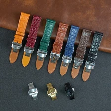Crocodile Leather Watch Band Men Crocodile Watch Strap Deployment Clasp Buckle