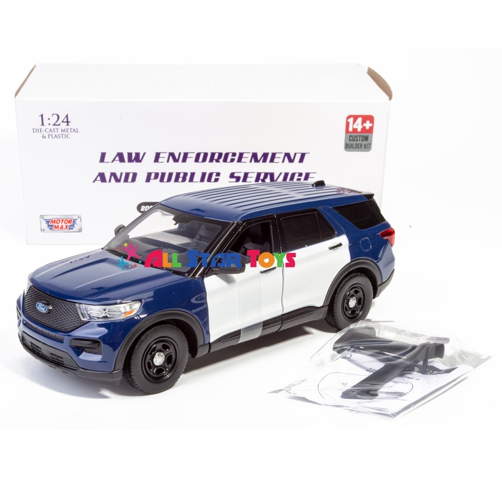 2022 Ford Explorer Police 1:24 Diecast BLUE & WHITE BUILDER KIT Motormax 76988