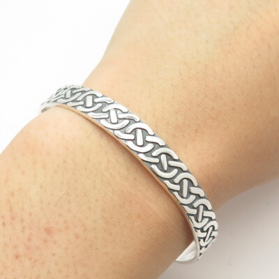 925 Sterling Silver Vintage Mexico Woven Celtic Adjustable Cuff