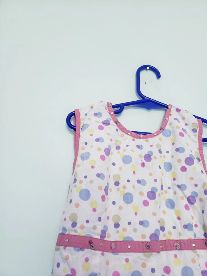 April Cornell Girls 7 / 8 Party Dress Polka Dot Pink Bow Sleeveless 100% Cotton Foto 4 de 4