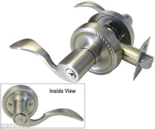 Entrance Satin Nickel Lever Handle Door Lock Keyed Left Handed