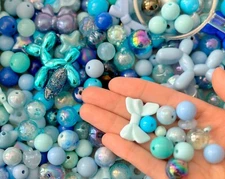 Blue Beads Mixed Lot for Jewelry Making, Glass/Acrylic Bead Soup with Charms