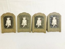 4 VNTG CABINET PHOTOS - SMALL GIRL SITTING ON STOOL - FRAMED/1 PART COLOR - 1929