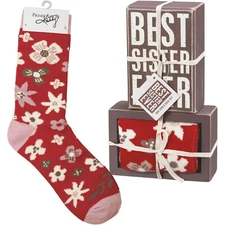 Primitives by Kathy Box Sign & Sock Set - Best Sister Ever - NEW