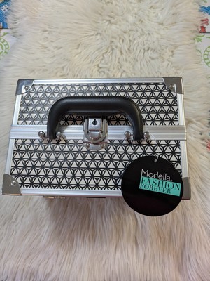NwT Modella Make Up Hard Case Black White / Chrome with Handle Multi Layers Lock