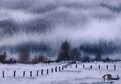 ORIGINAL AQUARELL - Winter am Niederrhein.