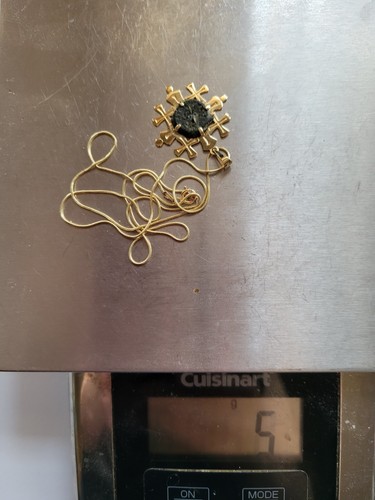 Colgante Cruz Jerusalén Oro Amarillo 14k y Cadena Oro 14K con Moneda Ácaro Viuda - Imagen 13 de 15