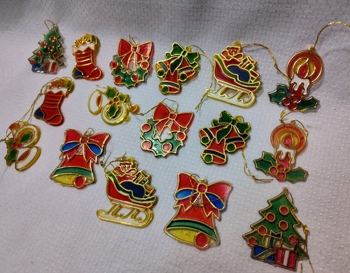 16 Vintage Faux Buntglas Miniatur Christbaumschmuck * Teeny klein 1,5" - Bild 2 von 3