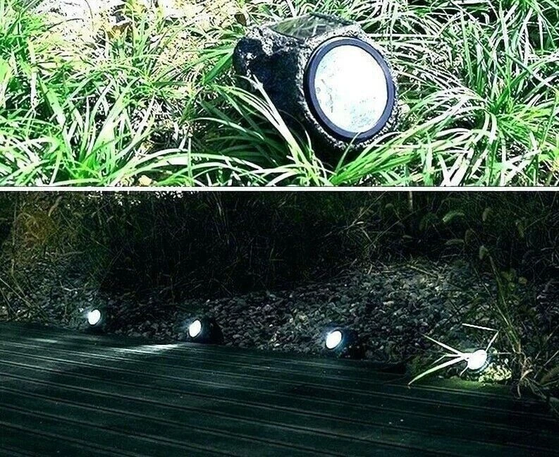 4pc Solar Rock Spotlights LED Decorative Stone Patio Path Lawn Lights 11cm - Image 2 of 4