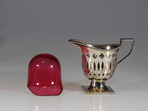 Victorian Toronto Silver Plate Pierced Creamer Cranberry Glass Insert c.1890 - Picture 7 of 7