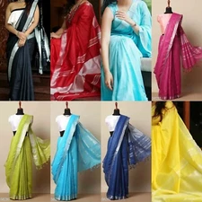 Women's Cotton Linen saree with Separate Blouse Piece