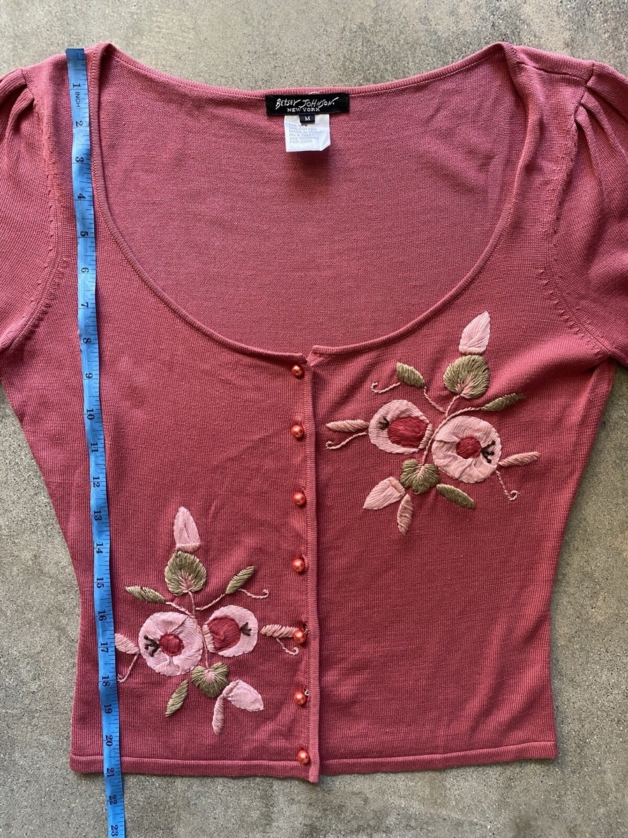 Vintage 90s 00s Betsey Johnson Dusty Rose Embroidered Floral