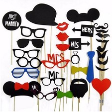 31Pcs Photo Booth Props Photobooth Wedding Party Prop Moustaches Stick Lips DIY