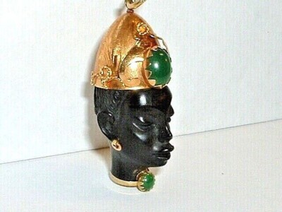 VINTAGE 18k YELLOW GOLD JEWELED BLACKAMOOR EBONY