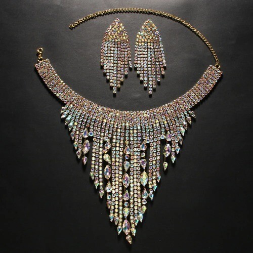 Bohemian Exaggerated Tassel Necklace Set Earring Geometric African Jewelry Set - Picture 2 of 7