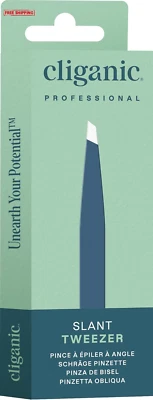 Cliganic Professional Eyebrow Tweezers Slant Tip Stainless Steel - Blue & Black