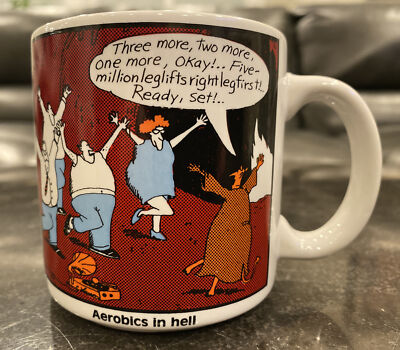 VTG THE FAR SIDE GARY LARSON MUG CUP (AEROBICS IN HELL) FREE PRIORITY SHIP 
