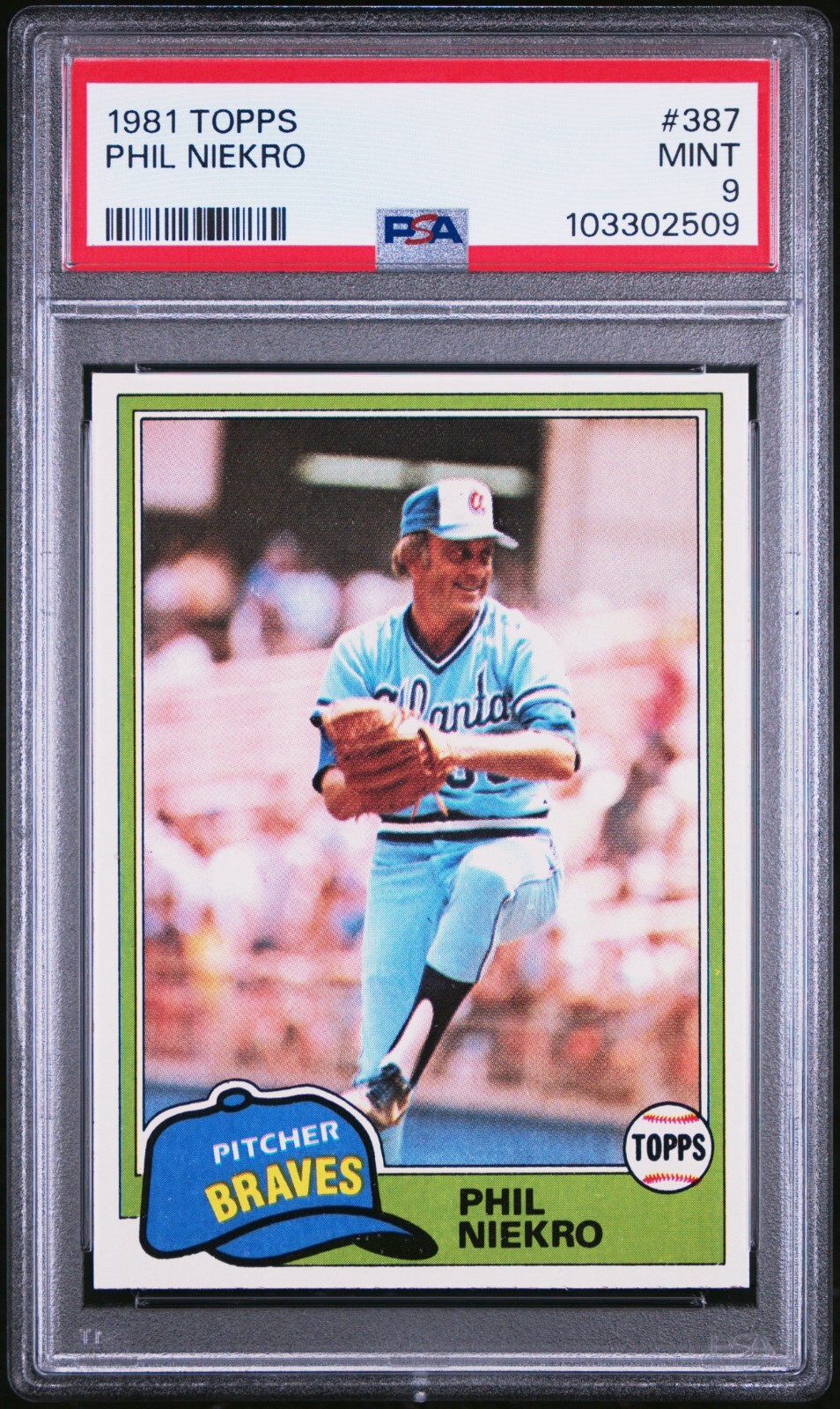 PSA 9 MINT 1981 TOPPS PHIL NIEKRO #387 BRAVES HOF 02509 B166