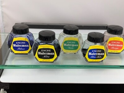 Waterman Set of 5 Inks 2oz  Verte, Bleue, Rouge, Noire, Blue Noir  France e495