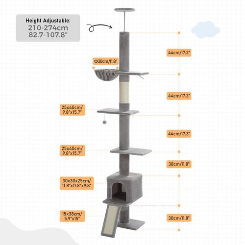 Casa condominio poste rascador gato alto piso a techo árbol gato PAWZ Road - Imagen 99 de 132