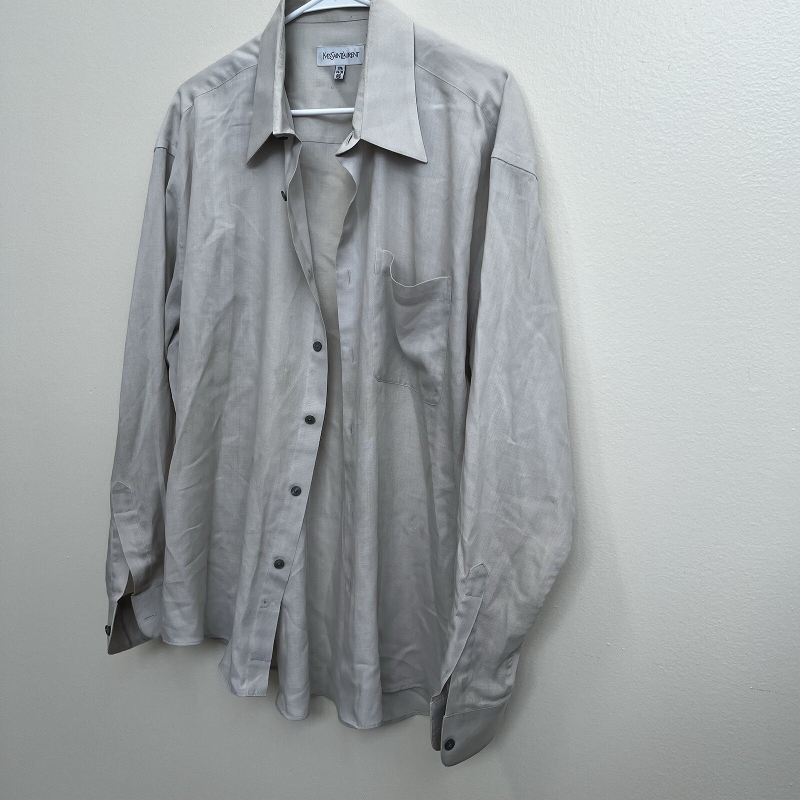 Camicia elegante YVES SAINT LAURENT YSL uomo marrone bianco L S con bottoni 17 34 35 XL