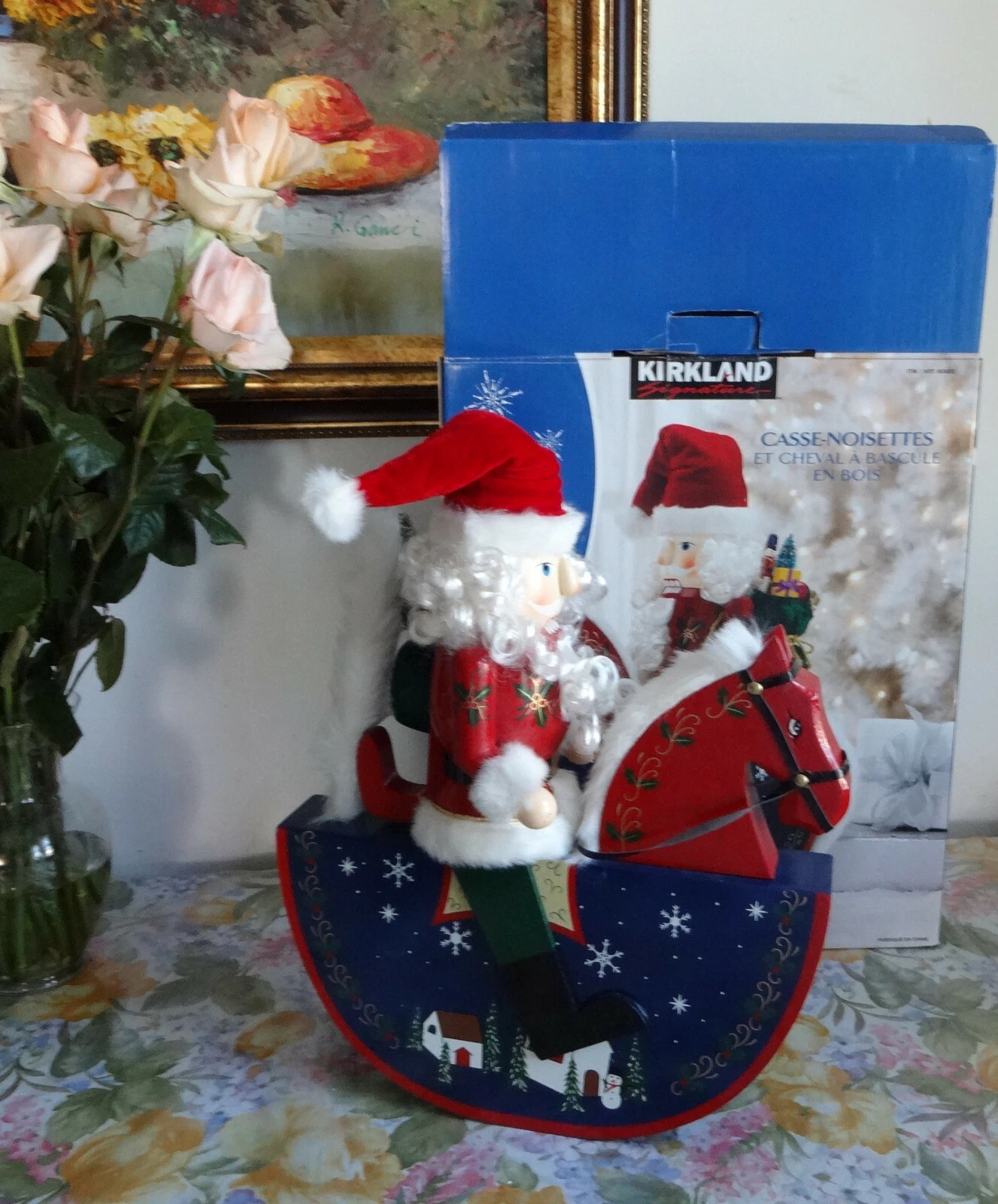 18” Kirkland Wooden Santa Nutcracker Large Santa Rocking Horse Wood Xmas Tree