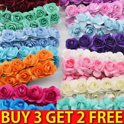 144 Stck. Künstliche Blumen Mini Papier Rosen mit Stiel Hochzeit Strauß Dekor UK