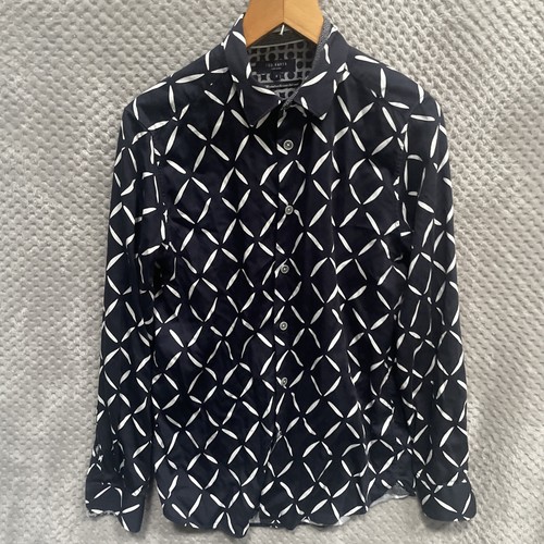 TED BAKER HERREN HEMD GRÖßE UK 3 BLAU LANGARM KRAGEN LANGARM
