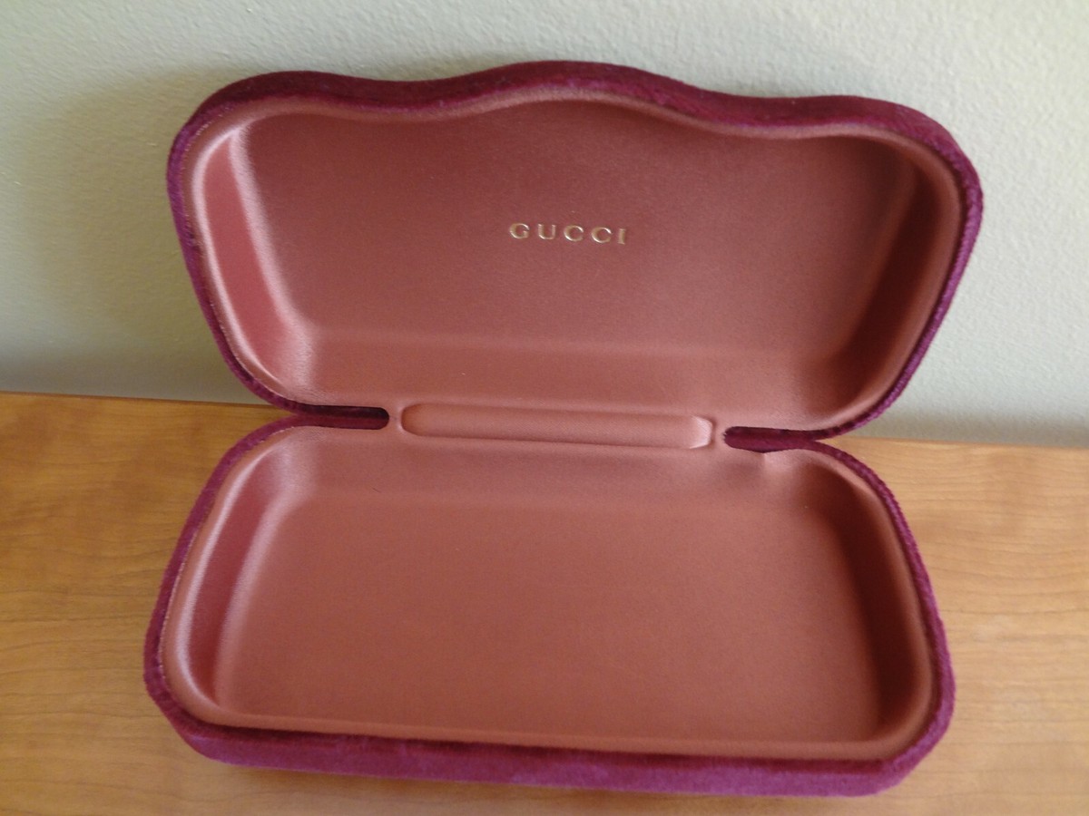 GUCCI Hard Sunglass Case Clamshell Shape Deep Burgundy/Orange Velvet Designer New Genuine Red Gucci Sunglasses Hard Case Clam Shell w/ All  main image 2