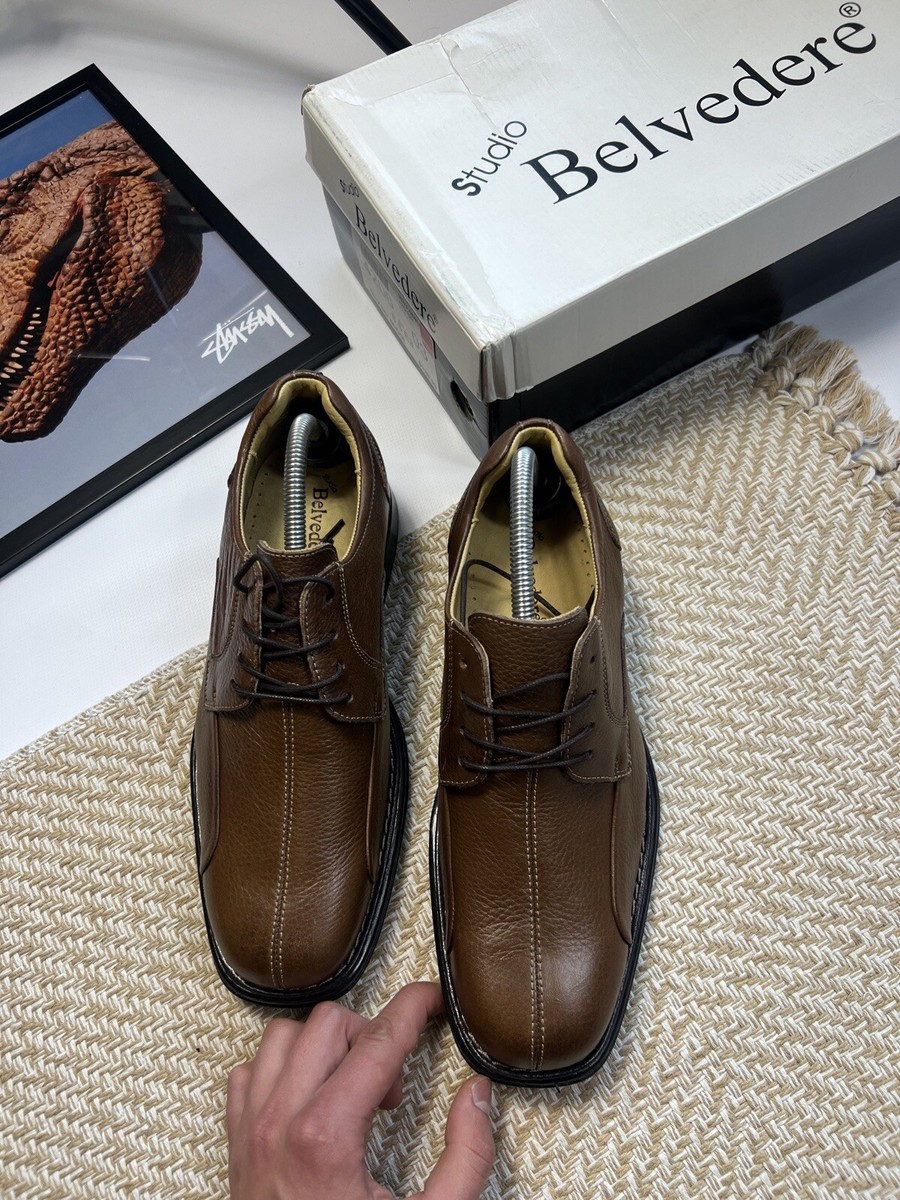 BELVEDERE Mens Casual Dress Shoes Genuine Black Ostrich 