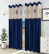 New 2 Piece Eyelet Long Door Curtain Set - 9 feet Navy Blue