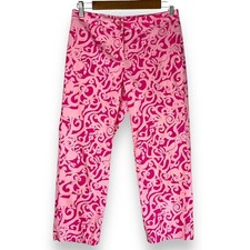 Lilly Pulitzer Cropped Capri Pants Pink Abstract Animal Print Cotton Stretch 2P