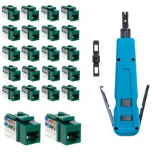 110 & 66 Punch Down Impact Tool With 20 pcs CAT5e Keystone Jack Green 45 Degree