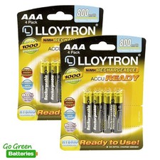 Lloytron AAA Rechargeable Battery NiMH 800 mAh 1.2v Accu Ready MN24000 LR03  x 8 1.00 per battery