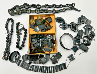 Huge Antique Whitby Jet Jewellery Job Lot with Mariners Link Chain (250g )