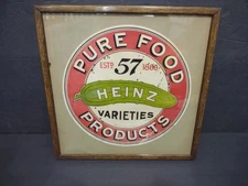 Vintage Heinz 57 Pure Food Products Pickle  Paper Logo Sign Framed - READ!    C6