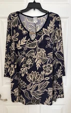 Women's Naif Blues & Tans Gold Chain 3/4 Sleeve Floral Shirt Size 3X