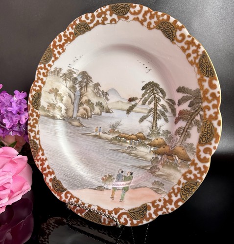 Antique Meiji Kutani Plate Landscape Gilt 9.25” Japan 19thC - Picture 4 of 24