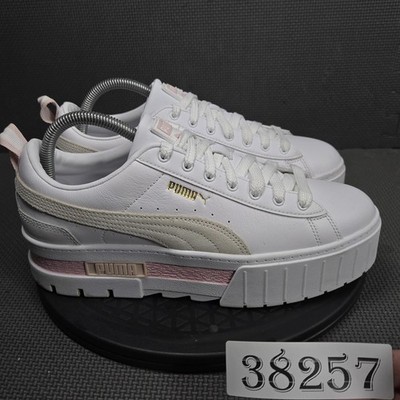 PUMA Mayze Shoes Womens Size 10 White Leather Platform Sneakers 381983-08