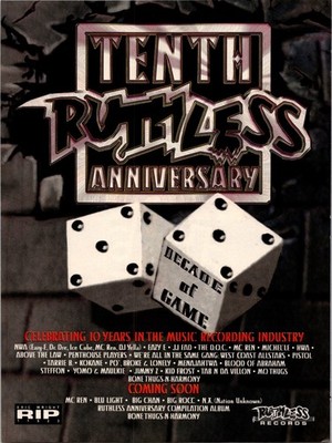 1997  RUTHLESS RECORDS 10th Anniversary Print Ad   90s HIP HOP NWA EAZY E BA.15