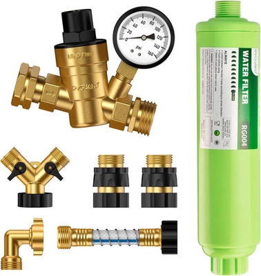 #ad RVGUARD RV Water Pressure Regulator Kit Inline Water Filter Hose Splitter Fle $154.98