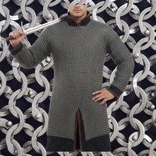 Riveted Mild Steel Chainmail Hauberk Viking Armor for Reenactment LARP Costume