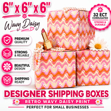 6x6x6 Wavy Daisy Designer Shipping Boxes Pink Floral Corrugated Mailers