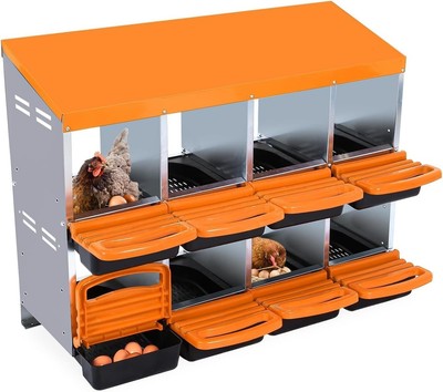 8-Hole Chicken Nesting Box with Roll Away Design and Removable Lid