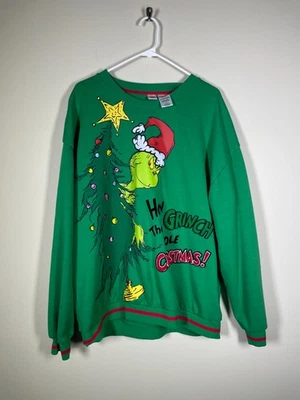 The Grinch Green Adult Sweater Embroidered with Tree XXL Cotton Blend Holiday - Image 1 of 4